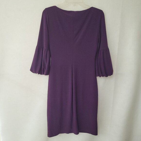 Lauren Ralph Lauren Dress Womens 6 Purple Sinch‎ Side 3/4 Bell Sleeve Scuba Knit - Picture 10 of 14